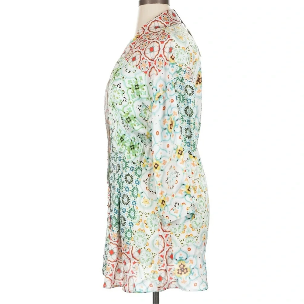 Zara Mixed Print Shirt Dress Mini Multicolor Floral Geometric Button Front XL - Picture 5 of 8